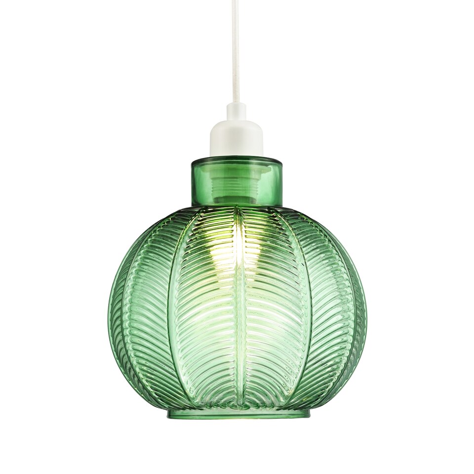 image 1 of Designer Ribbed Leaf Themed Forest Emerald Green Glass Pendant Lighting Shade | Green