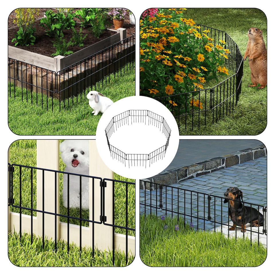 image 1 of Levede 10 Pack Metal Garden Fence Decorative Animal Barrier Outdoor Pet Border | Black