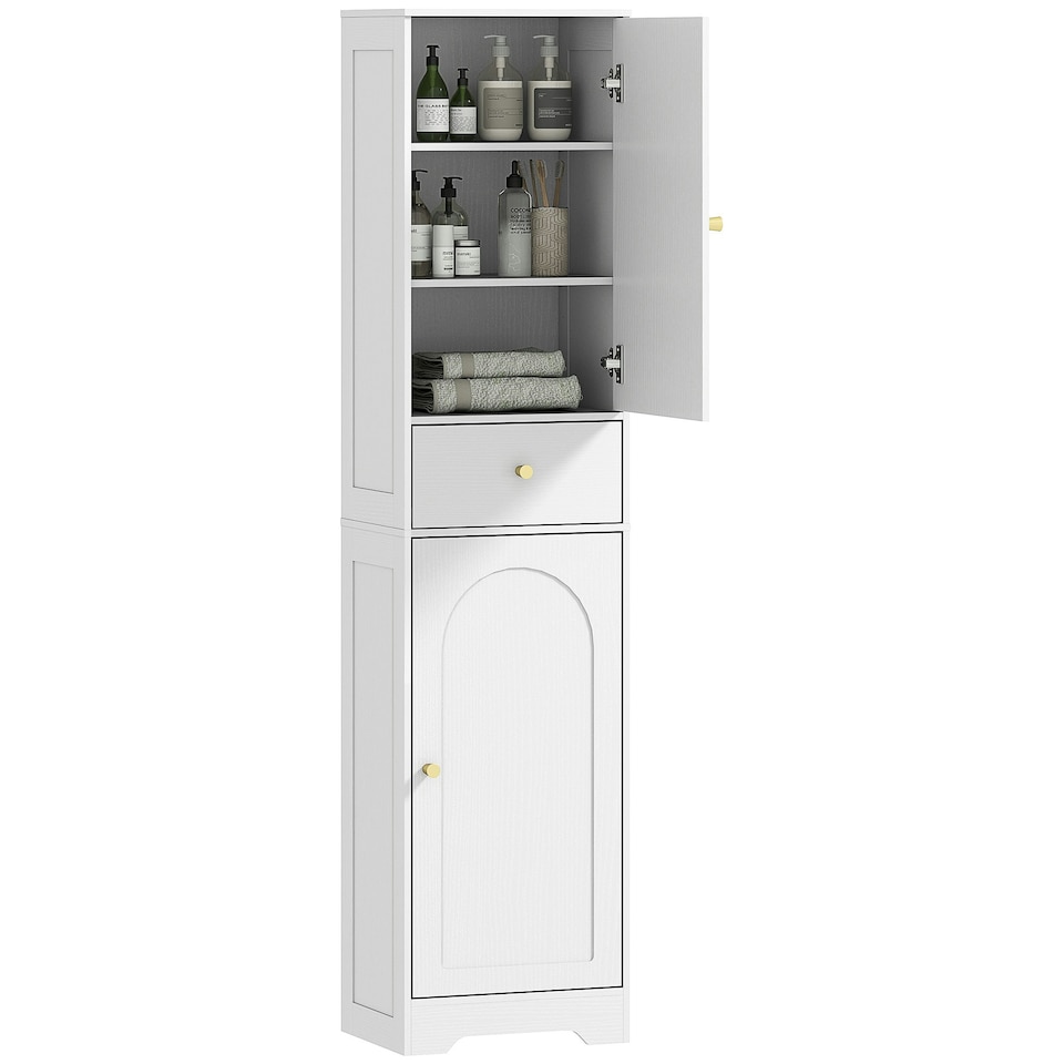 image 1 of HOMCOM Tall Bathroom Storage Cabinet with Arch Doors Adjustable Shelf White White