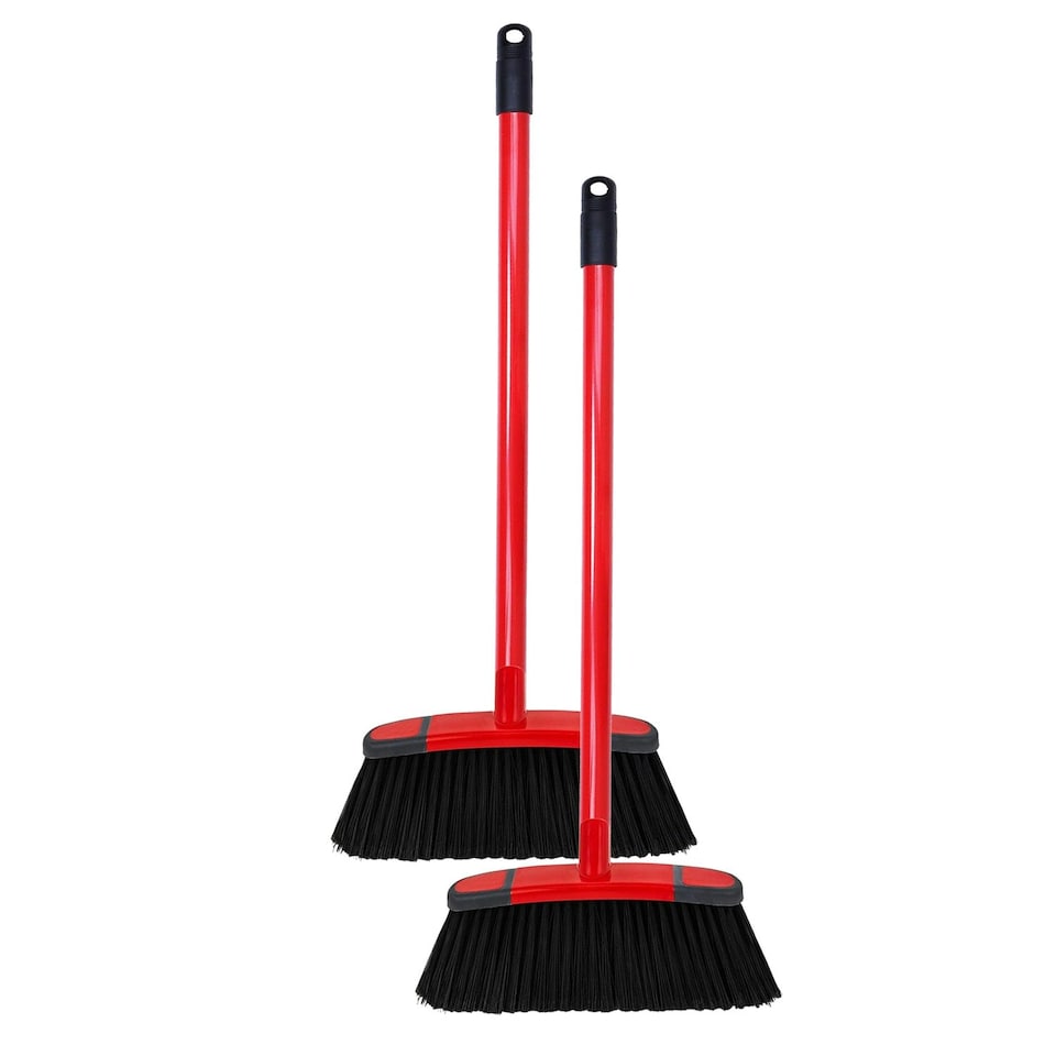 image 1 of 2 x Red Hard Floor Long Handle Soft Brooms Ideal For All Indoor Rooms & Gardens