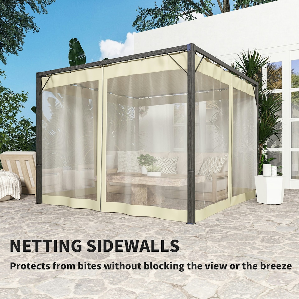 image 1 of Outsunny 3 x 3 m Pergola with Retractable Roof and Netting, Khaki