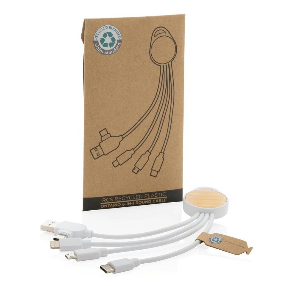 image 1 of XD Collection Ontario Recycled Plastic 6-In-1 USB Cable - White - One Size