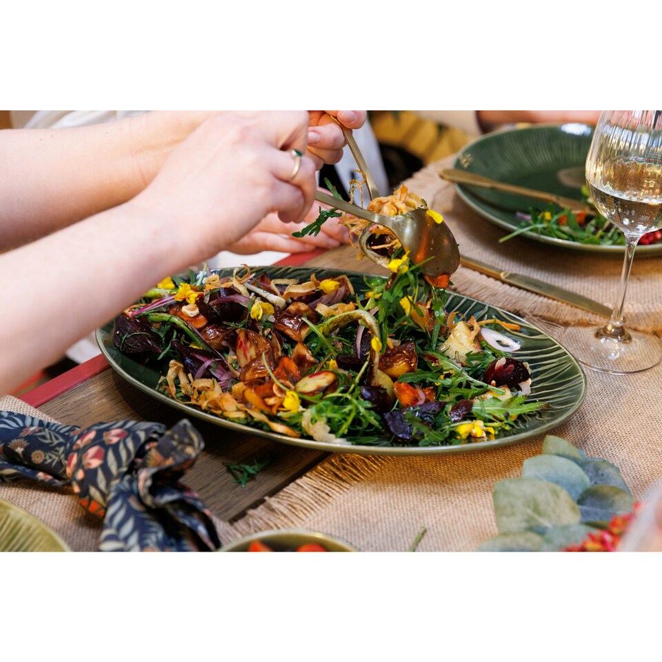 image 1 of Mikasa Serving Platter Green Ceramic Oval 36cm