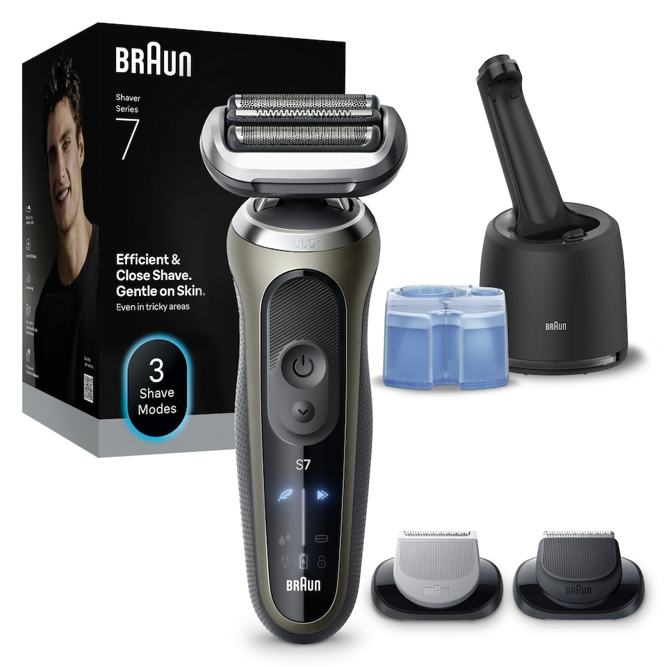 image 1 of Braun Electric Shaver, Series 7, With SmartCare Center, EasyClick Attachments, 72-C7650cc, Gold