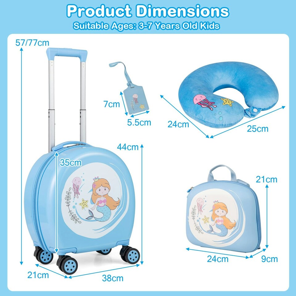 image 1 of COSTWAY 4-Piece Luggage Set Kids Journey Suitcase Set Blue | Blue | Cabin Bag