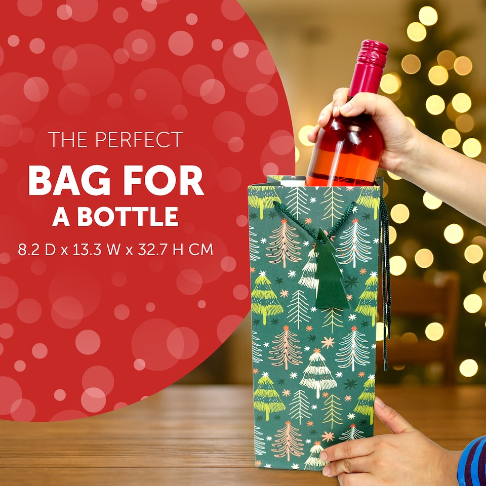 image 1 of Kraft and Co Christmas Wine Bottle Gift Bags with Cord Handles, 3 Pack