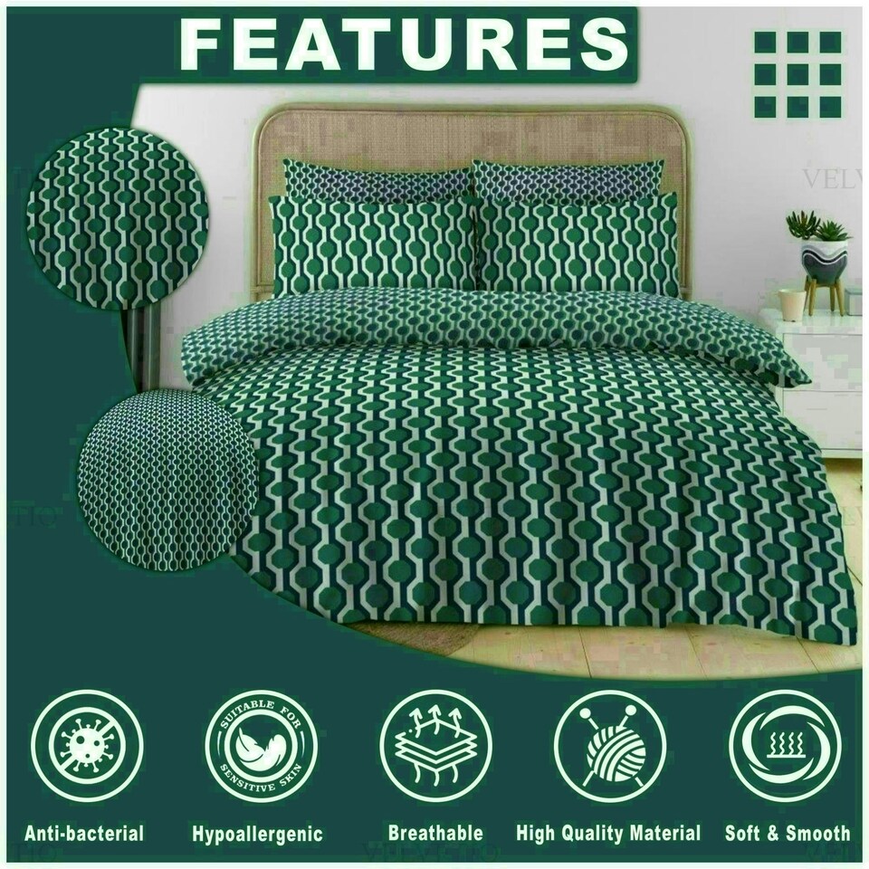 image 1 of Tylan Geometric Printed Duvet Cover Set Reversible Polycotton Beddings Multi | Double