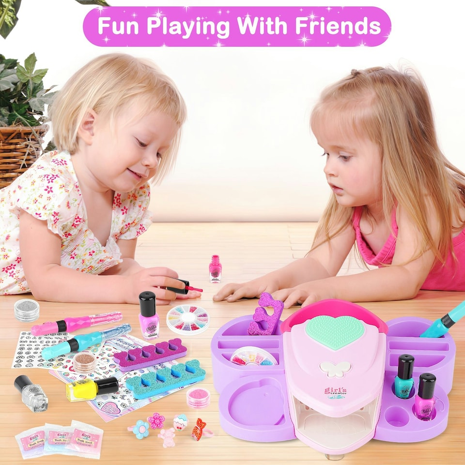 image 1 of Girls Nail Polish Set 6 Colors Water Based Non Toxic Nail Varnish with Stickers Dryer Glitter Quick Dry Easy Peel Off Manicure Kit