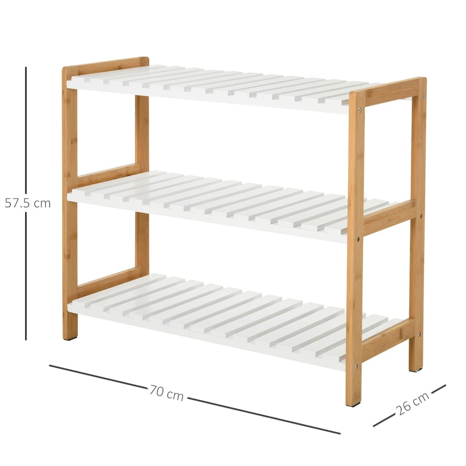 image 1 of HOMCOM 3-Tier Shoe Rack Wood Frame Slatted Shelves Open Storage, Natural