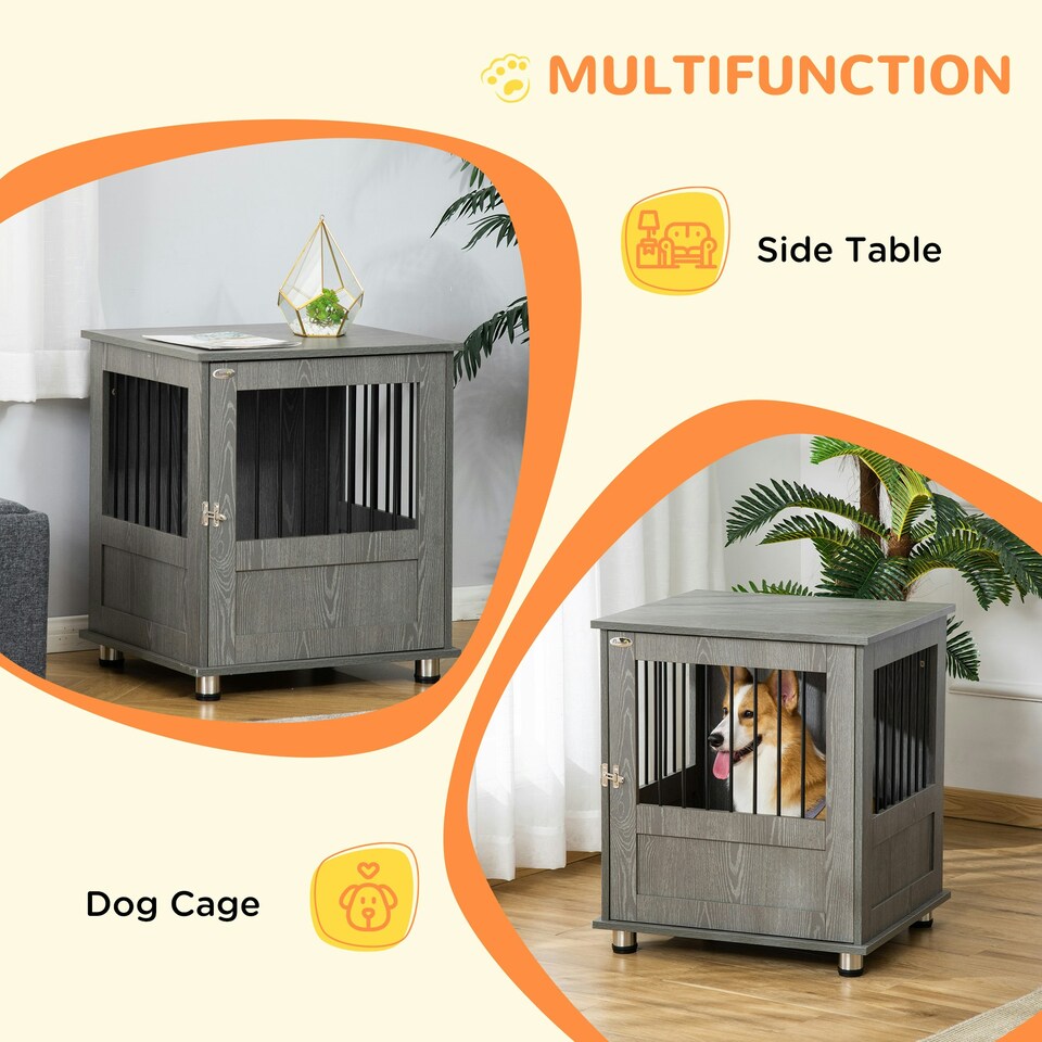 image 1 of PawHut Dog Crate Kennel Cage for Small Dog, Indoor End Table, Grey