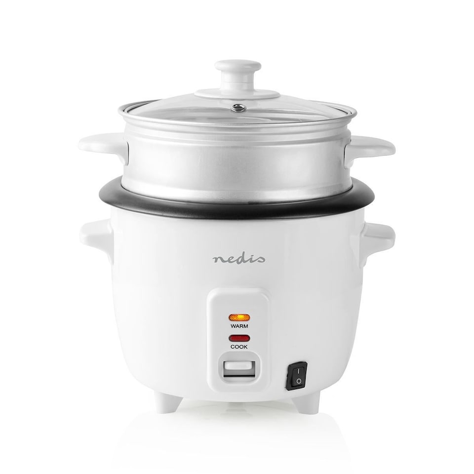 image 1 of Nedis 0.6L Rice Cooker & Steamer with Keep-Warm Function, 300W, for 1-2 People, Quick Preparation Without Burning, Non-Stick Coating incl. Steamer Insert
