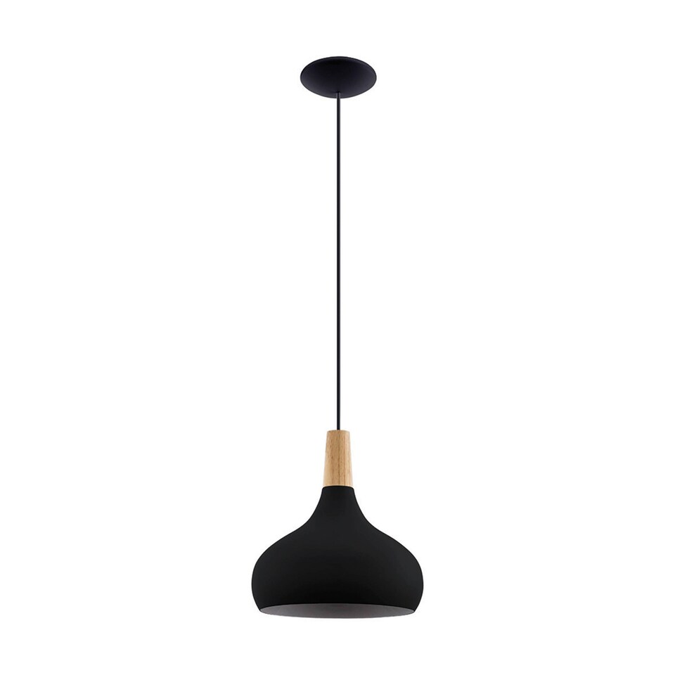 image 1 of EGLO Sabinar Metal/Wood Black & Brown Single Pendant, 28cm | White