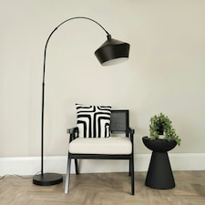 ValueLights Louis Black Arched Curved Floor Lamp with Black Metal Lamp Shade
