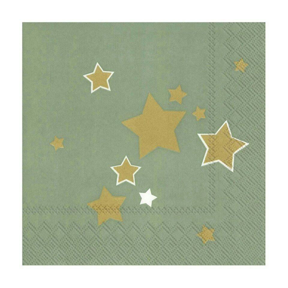 IHR Lunch Napkins Shiny Stars Green 33cm 3ply 20 Pack