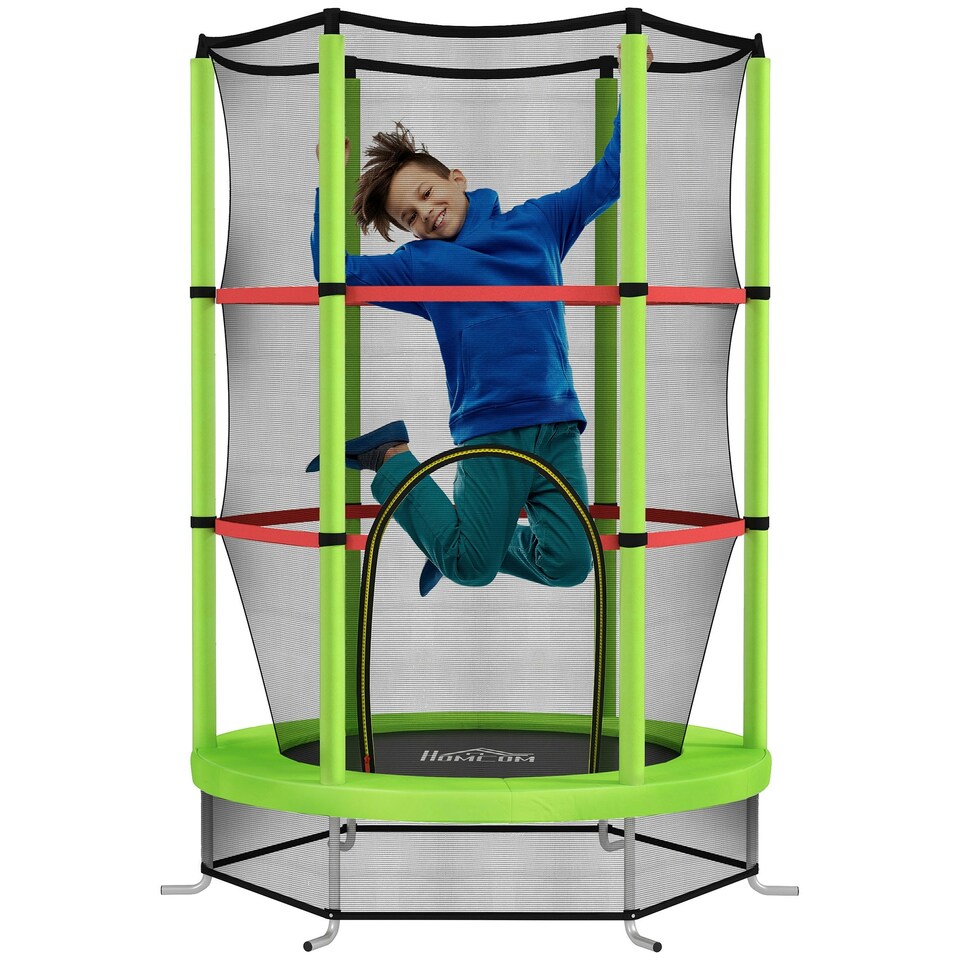 image 1 of HOMCOM Kids Trampoline Mini Bouncer w/ Enclosure Net for 3-6 Years Green