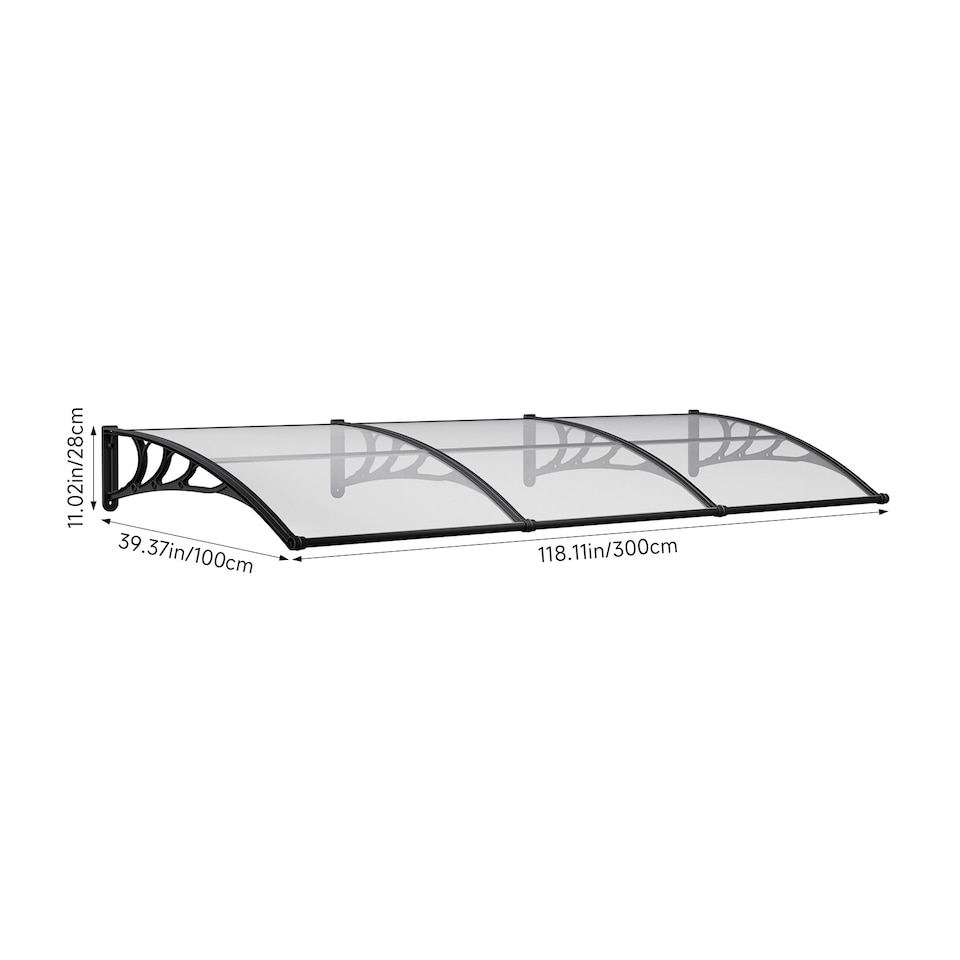 image 1 of Living and Home Awning Canopy for Window and Door with Drainage - 300cm W x 100cm D Clear