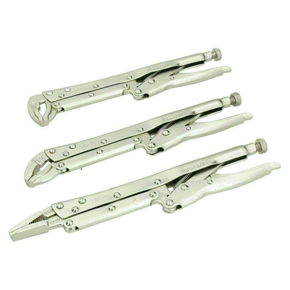 image 1 of 12" Extra Long Nose Adjustable Locking Pliers Mole Grips 3pc Set Straight 45Â° 90Â°
