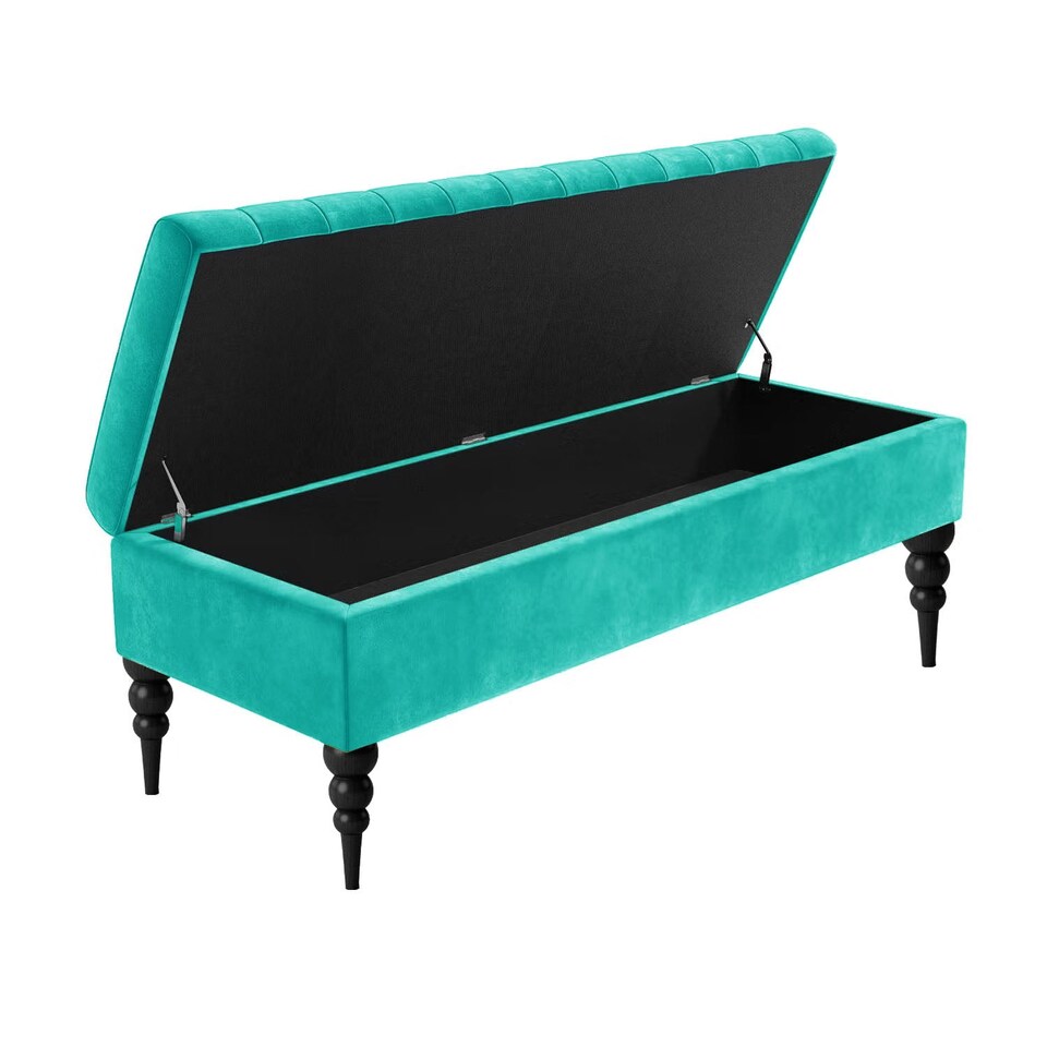 image 1 of Sierra Plain 90cm Ottoman Storage Bench - Plush Velvet Shoe Bench - Teal Upholstery Footstool with Storage