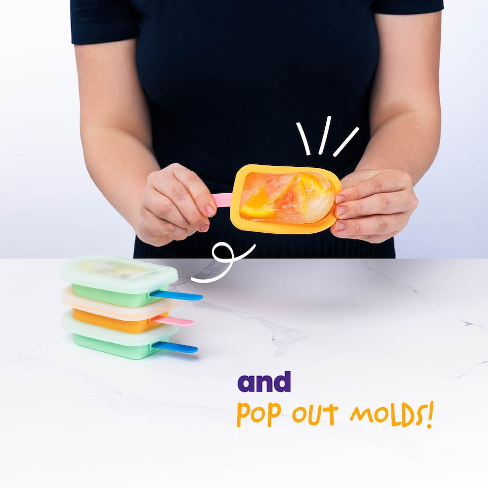 image 1 of 4 Ice Lolly Moulds with Sticks Orange and Green