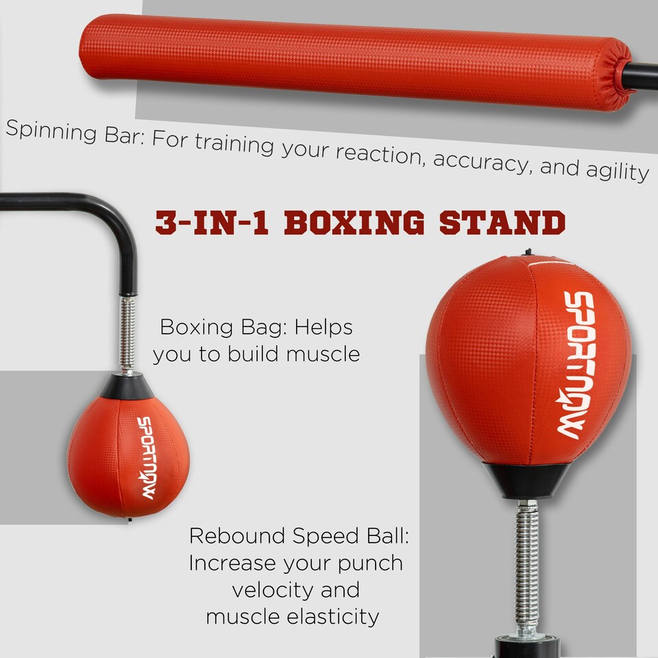 image 1 of SPORTNOW Boxing Bag, Freestanding Punching Bag with Reflex Bar, Speed Balls Red