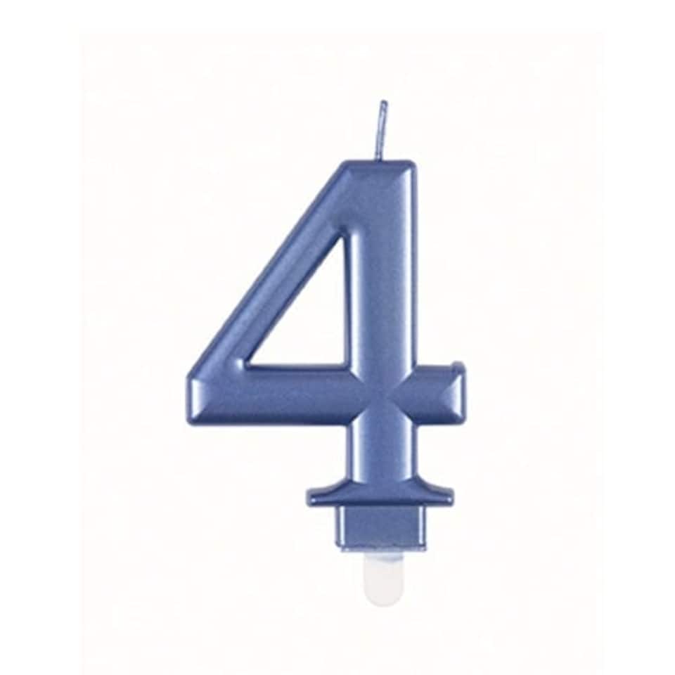 Metallic Steel Blue Number 4 Birthday Candle 9cm