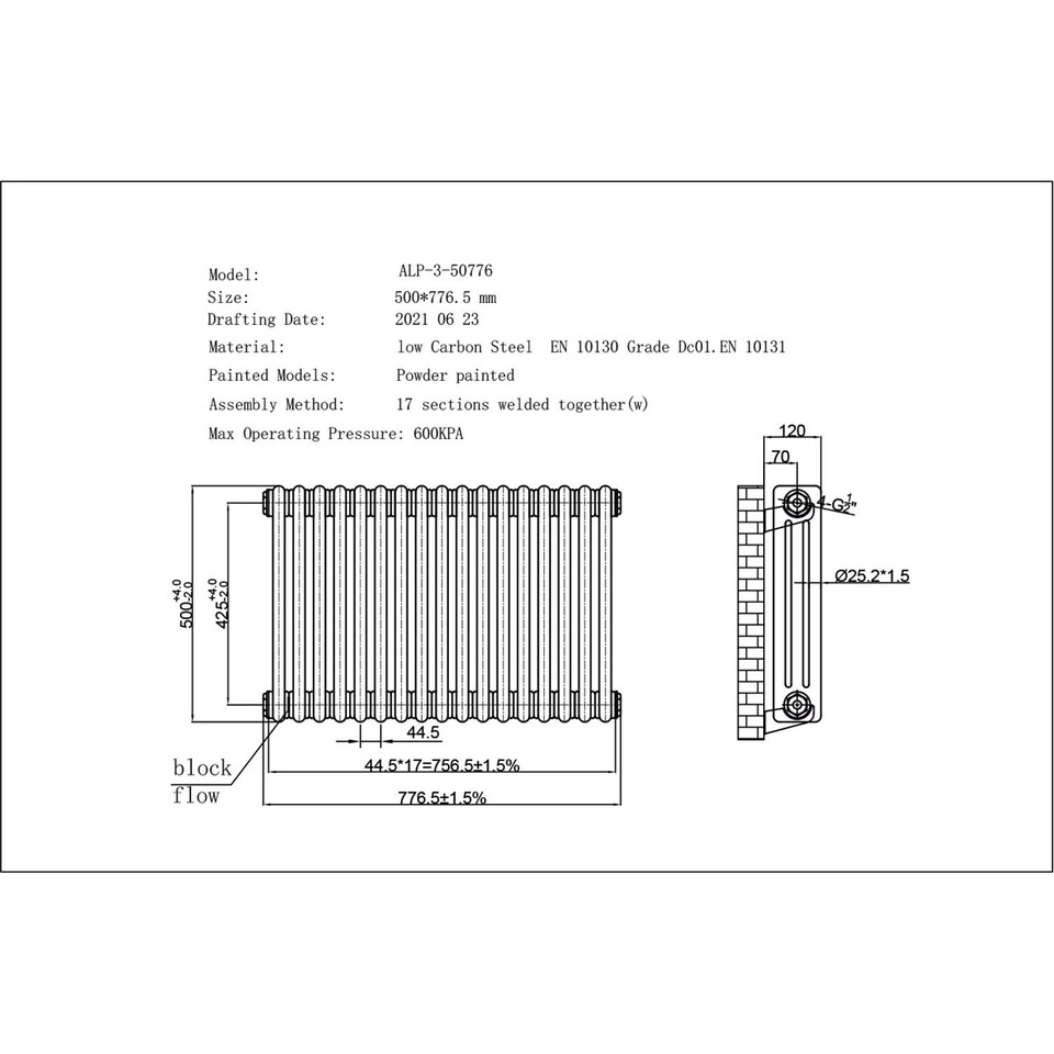 image 1 of Alpha Triple Column Heated Bathroom Radiator - Black - (H) 500mm x (W) 777mm