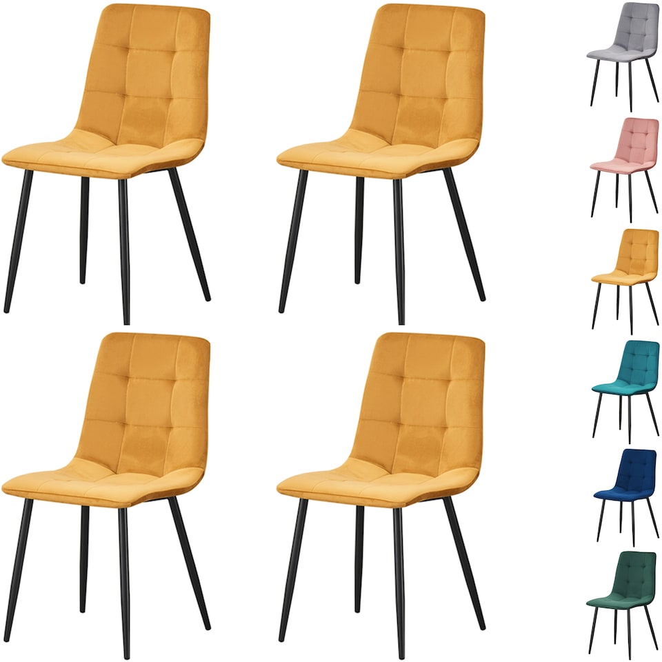 image 1 of Set of 4 Chairs Florence Velvet Dining Chairs with Sturdy Metal Legs - Kitchen, Living Room & Reception Chairs with Backrest and Padded Seat | Grey | One Size