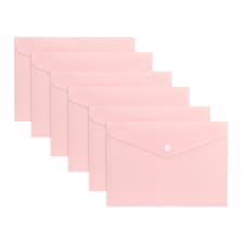 Pack of 12 A4 Light Pastel Pink Soft Touch Plastic Document Wallets with Button Closure