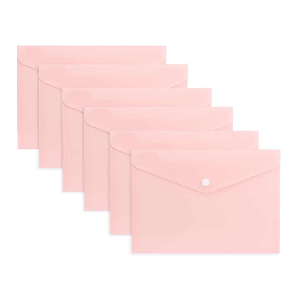 image 1 of Pack of 12 A4 Light Pastel Pink Soft Touch Plastic Document Wallets with Button Closure