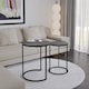 image 4 of 2Pc Round Nesting Stackable Sofa Side Bedside End Table Set Wood Top Metal Legs | Multi | Black Marble Top with Black Legs
