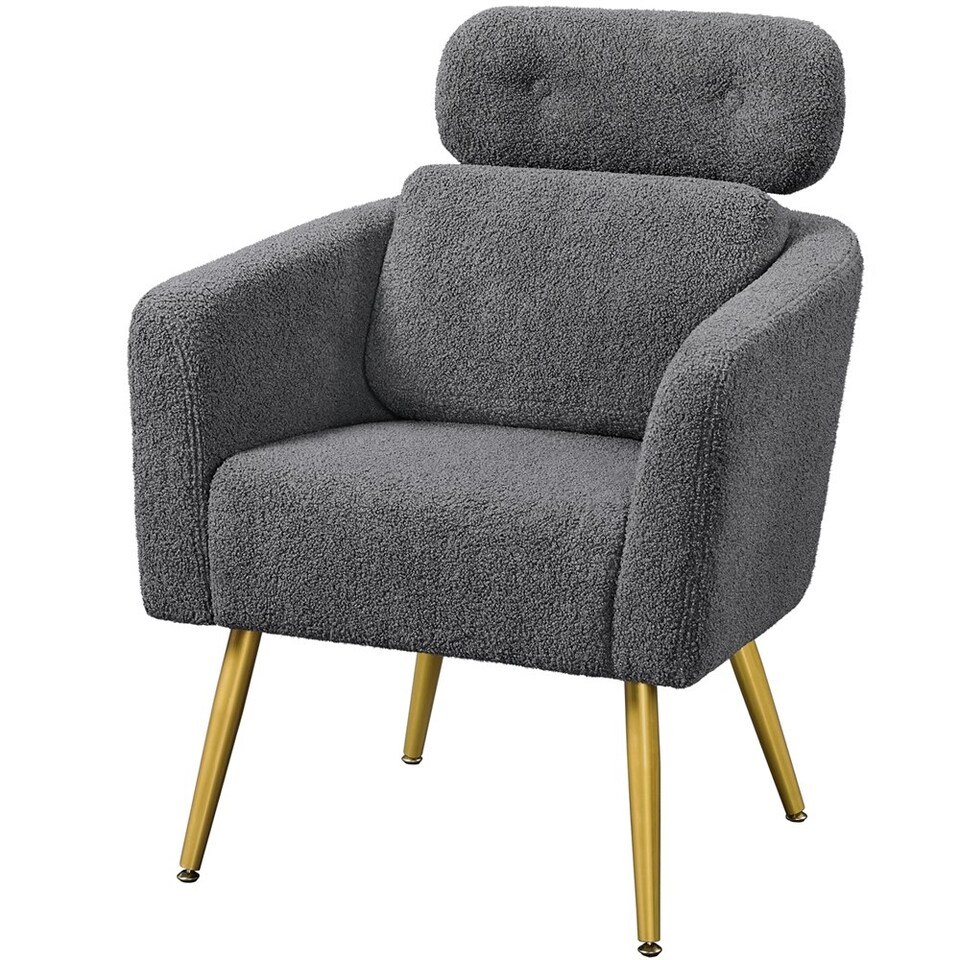 image 1 of Yaheetech Boucle Barrel Accent Chair with Adjustable Headrest and Lumbar Pillow Grey | Dark Gray