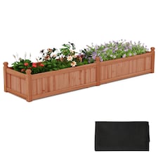 COSTWAY Wood Raised Garden Bed Large Planter Box w/Divider-Brown
