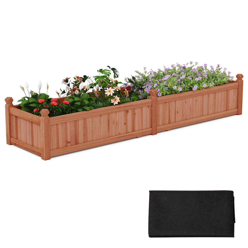 image 1 of COSTWAY Wood Raised Garden Bed Large Planter Box w/Divider-Brown