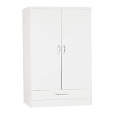 Nevada 2 Door 1 Drawer Wardrobe - L52 x W78 x H182.5 cm - White Gloss | White