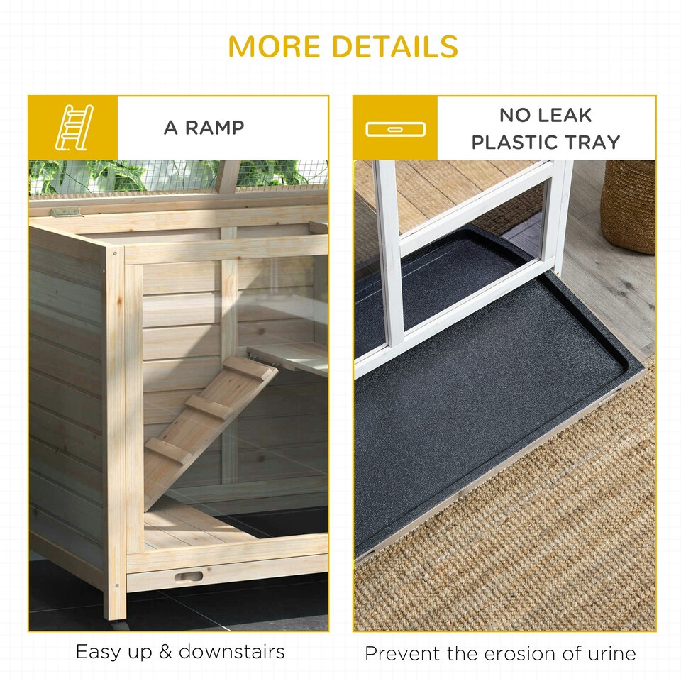 image 1 of PawHut Rabbit Hutch, Bunny Cage 2 Layers with Wheels & Open Roof, Natural