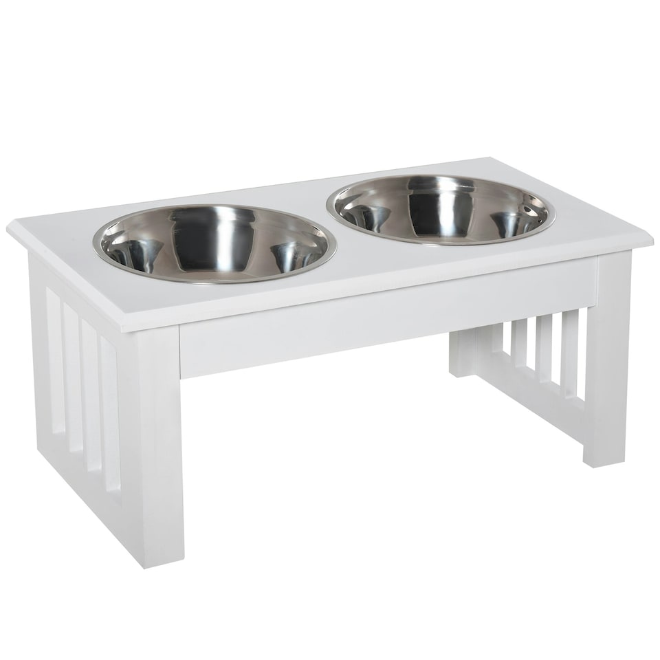 image 1 of PawHut Raised Dog Bowls Pet Feeder Raised Elevated Stainless Steel Food White