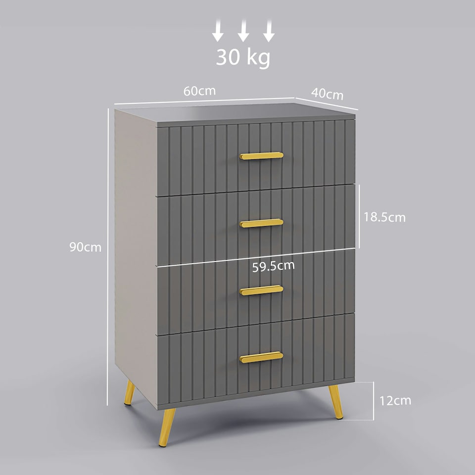 image 1 of HOMCOM Bedroom Chest of Drawers, 4-Drawer Dresser with Aluminium Legs