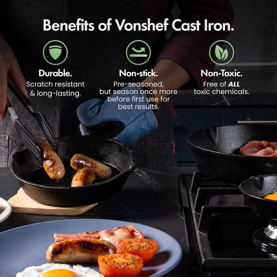 image 1 of VonShef Cast Iron Skillet 10", Pre-Seasoned Non-Stick