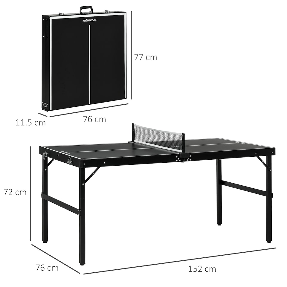 image 1 of SPORTNOW 5ft Mini Table Tennis Table, Folding Ping Pong Table with Net and Aluminium Frame, Portable Ping Pong Game Set for Indoor Outdoor Use, Black