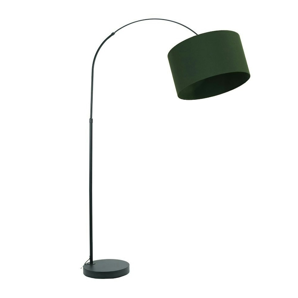 image 1 of ValueLights Louis Black Arched Curved Floor Lamp Forest Green Shade