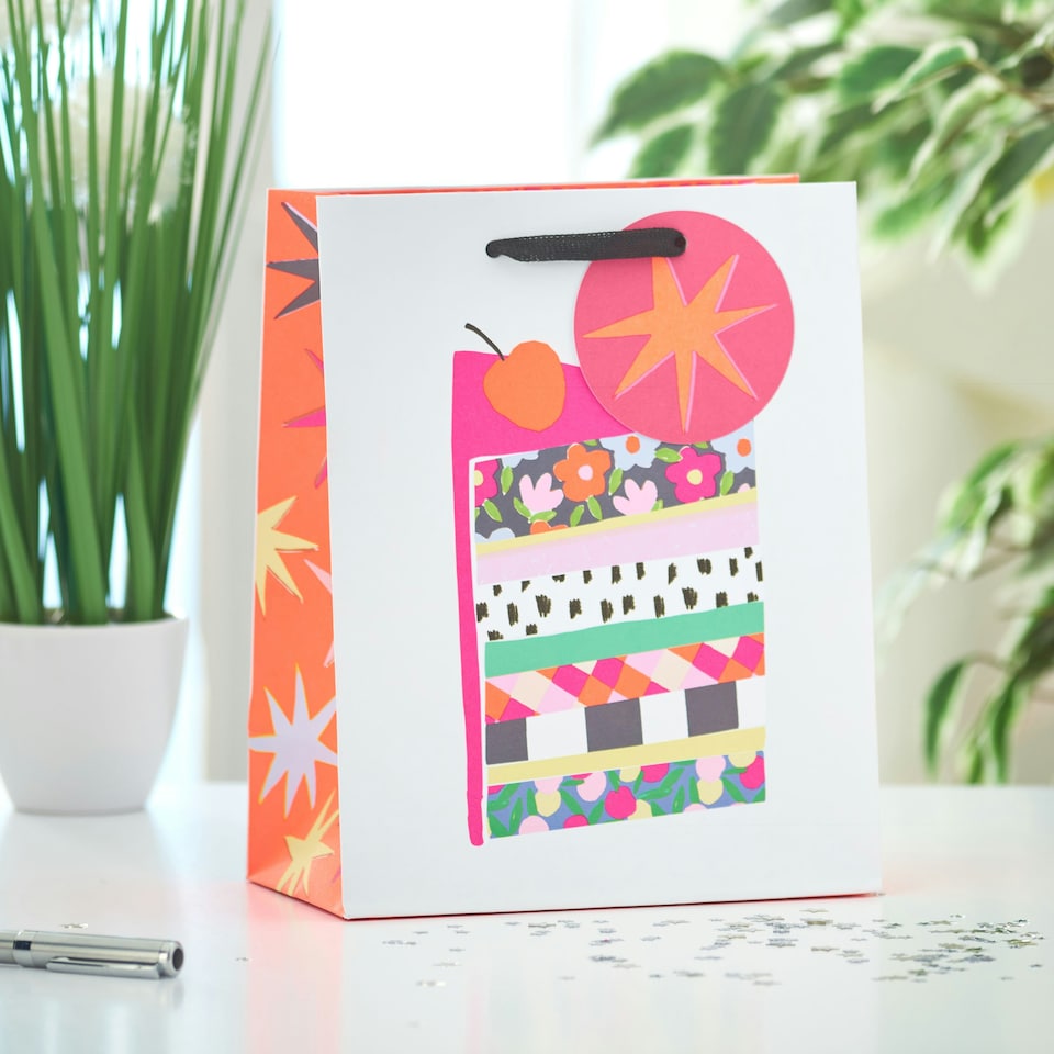 image 1 of Multipack of 3 Medium Gift Bags | Party Bags for Presents | Birthdays | For Her/Friend | Cake Design Pink