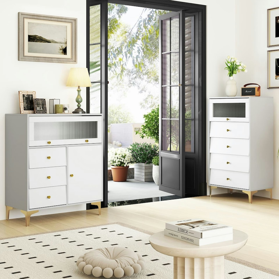 image 1 of COSTWAY Chest of Drawers Storage Cabinet w/Pull-out Drawers Grey
