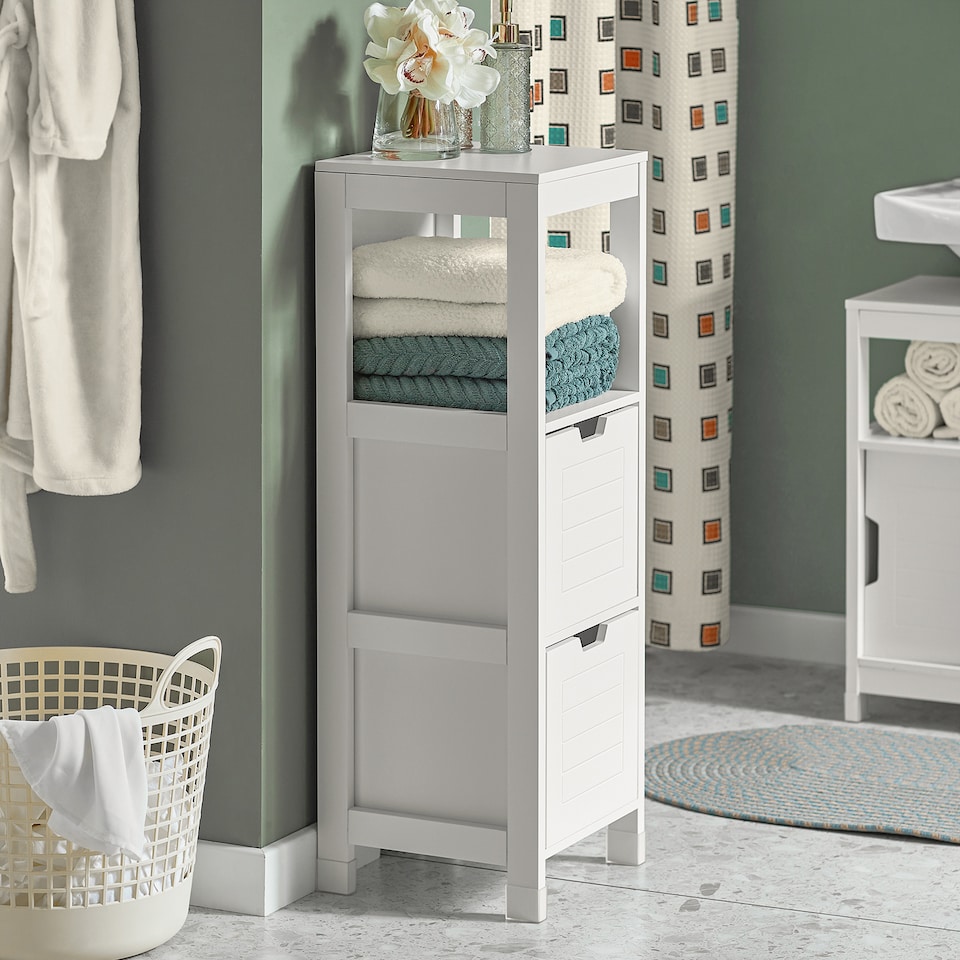 image 1 of SoBuy FRG127-W,Narrow Bathroom Cabinet with 2 Drawers and 1 Shelf | White | White