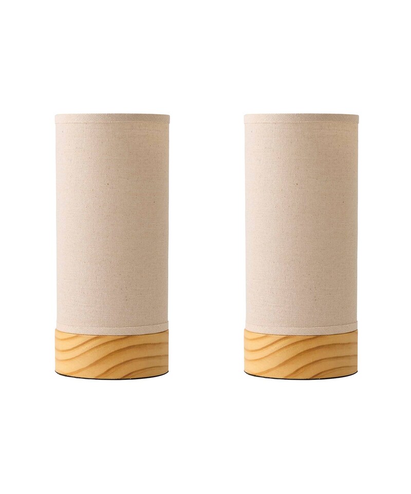 image 1 of ValueLights Elsa Pair Natural Bamboo Fabric Wooden Table Lamps & Bulbs | Brown