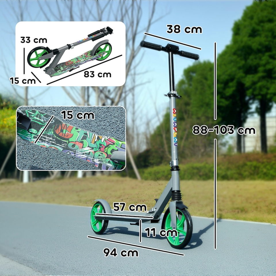 image 1 of AIYAPLAY Kids Scooter, Foldable Kick Scooter w/ Adjustable Handlebar, Green Green