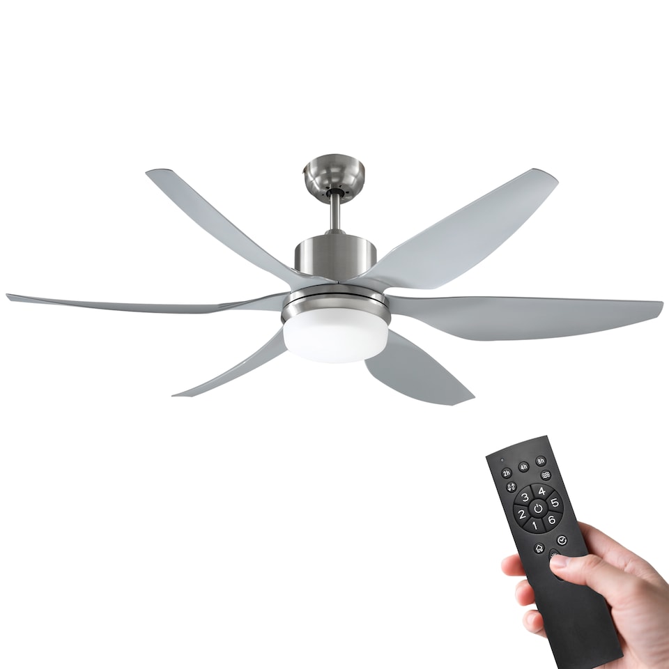 image 1 of HOMCOM Reversible Ceiling Fan with Light, 6 Blades Indoor Modern Mount LED Lighting Fan with Remote Controller, for Bedroom, Living Room, Silver