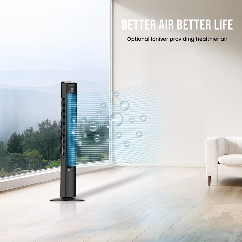 image 1 of 47 inch Oscillating Tower Fan with Remote Control Black