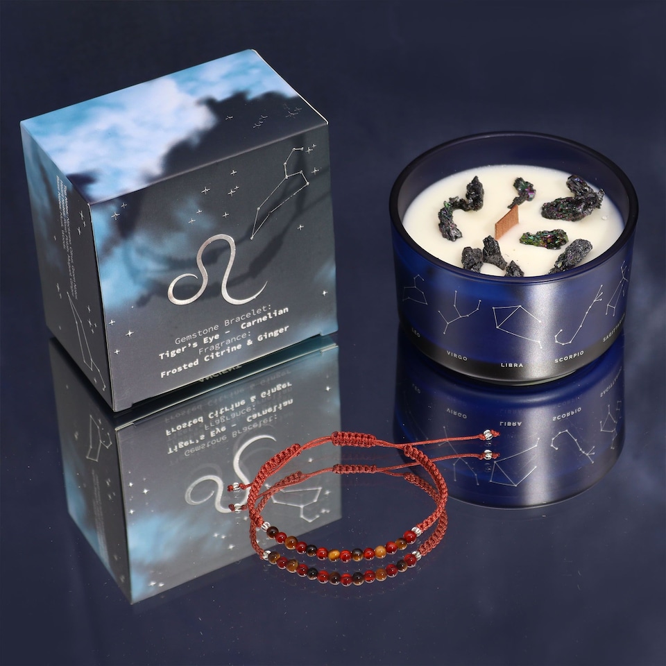 image 1 of Serenityy Leo Zodiac Crystal Candle with Gemstone Bracelet