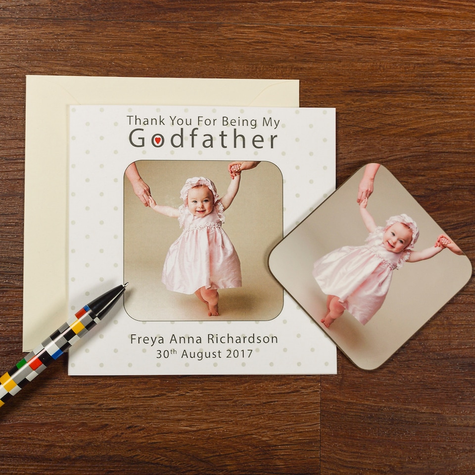 image 1 of Personalised Godparents Photo Upload Coaster Card Godmother Thank You