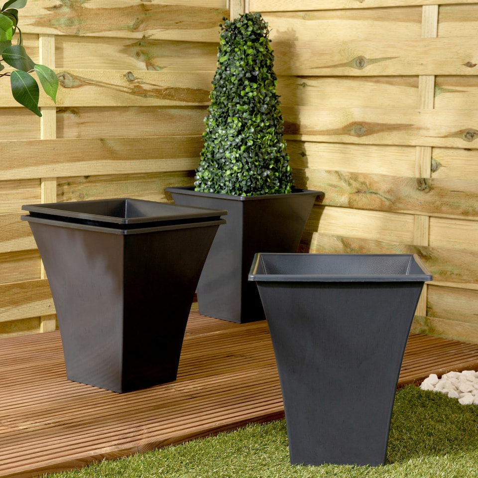 image 1 of Metallica 28cm Square Planter Pack 4 Black